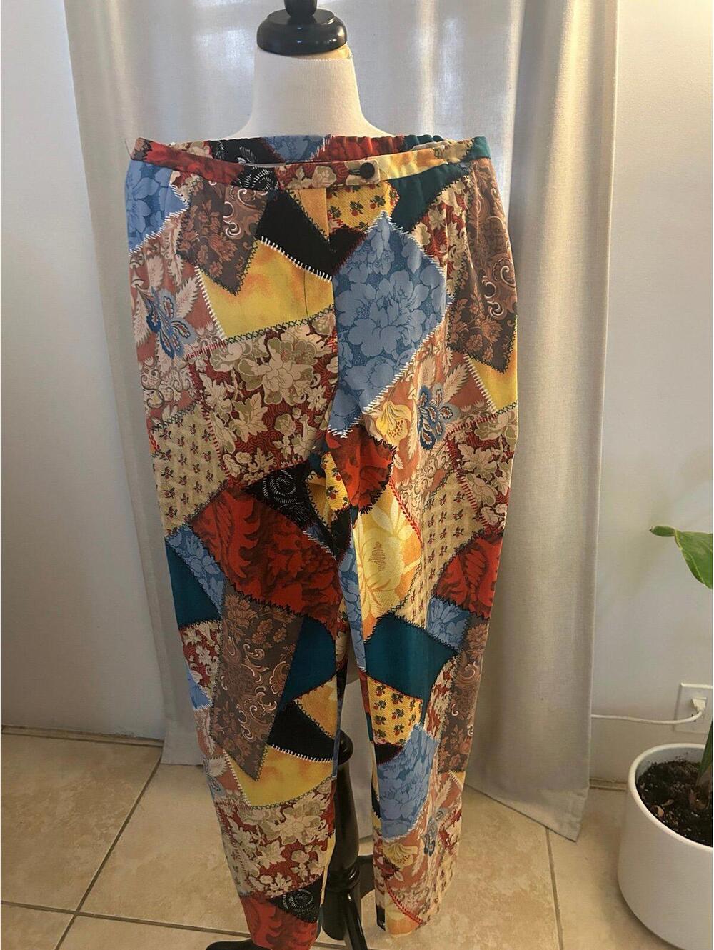 Vintage Harvé Benard Patchwork Wide Leg Pants Bohemian Floral Boho Size 14